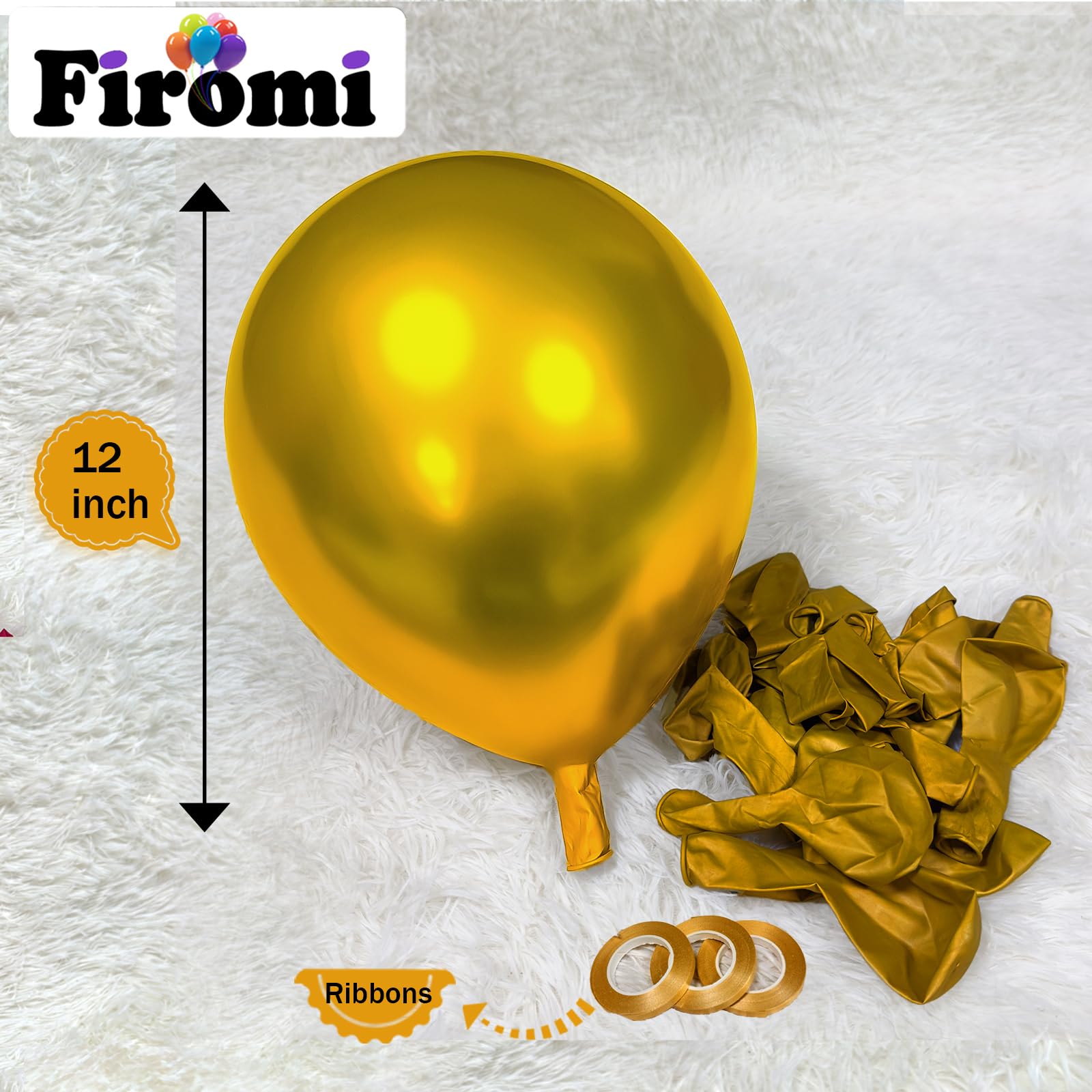 Firomi chrome gold latex balloon 12 inches for garlands and backdrops.