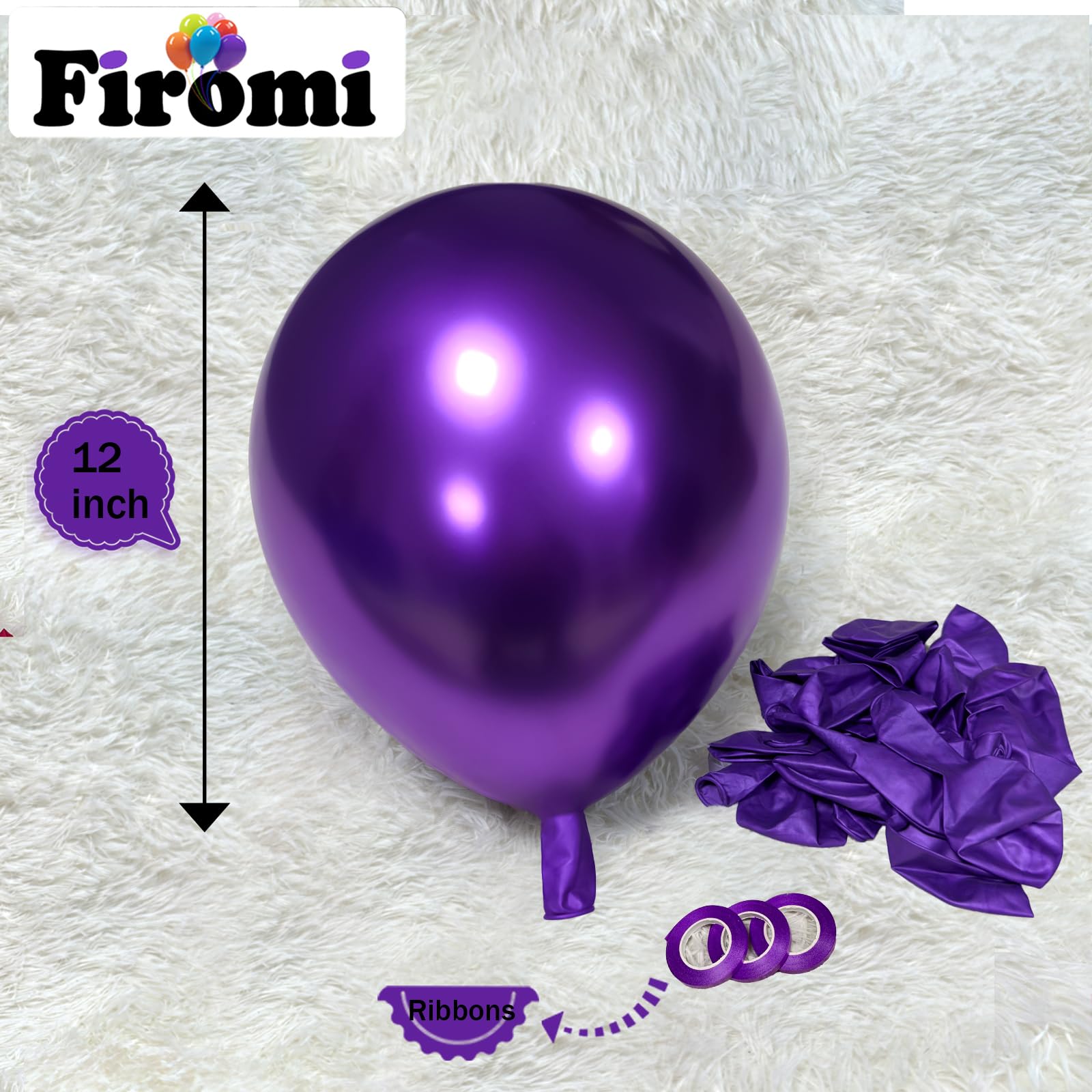 Firomi chrome purple balloon close-up shows thickened latex for durable arches