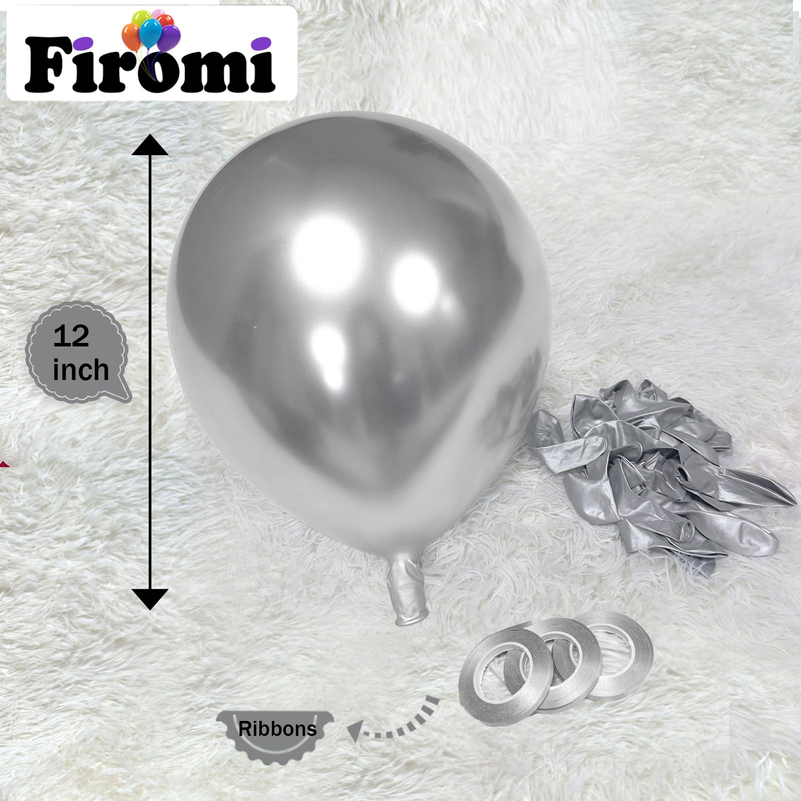 Firomi silver chrome latex balloons ideal for arches and outdoor decor