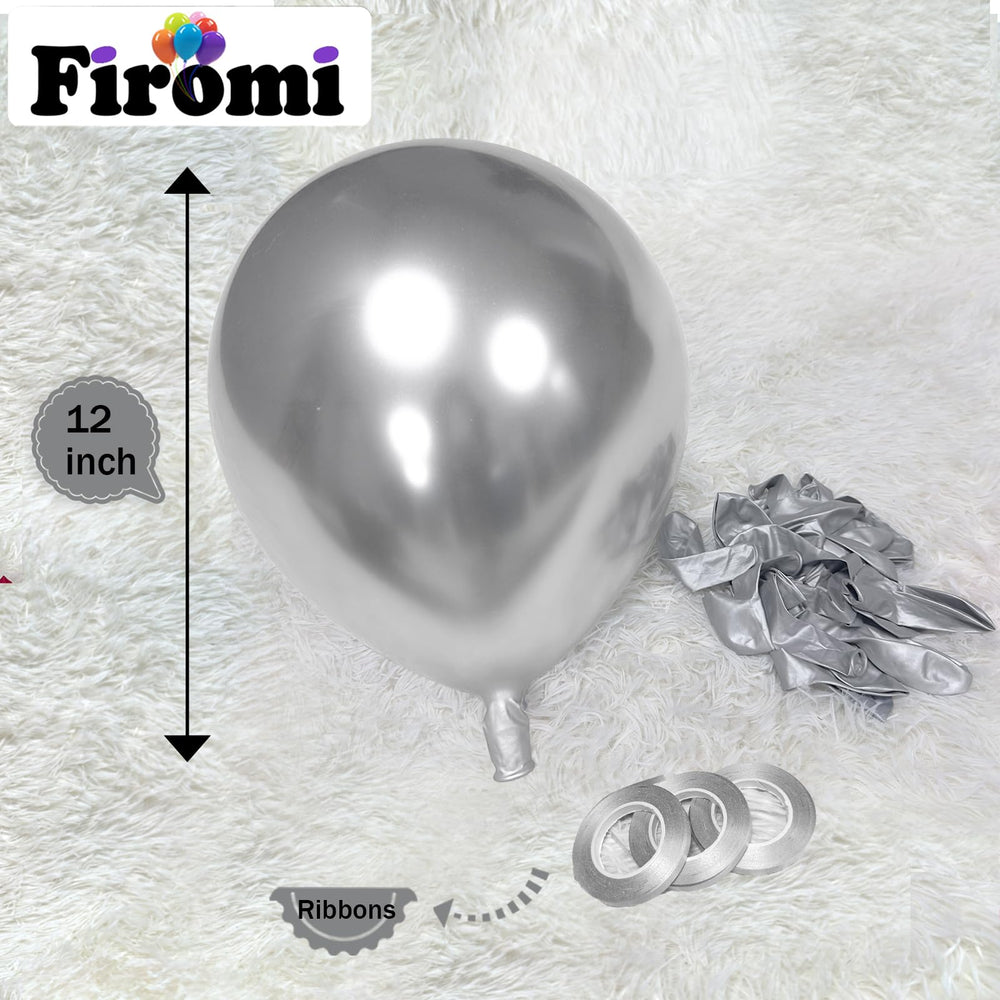 Firomi silver chrome latex balloons ideal for arches and outdoor decor