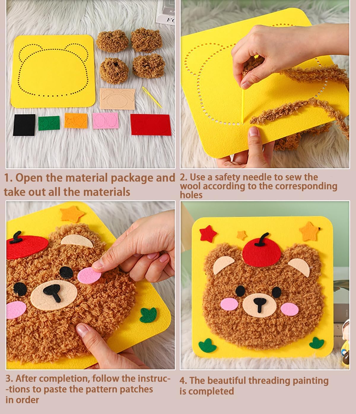 First Sewing Kit thick felt boards provide a durable surface for frustration free sewing.
