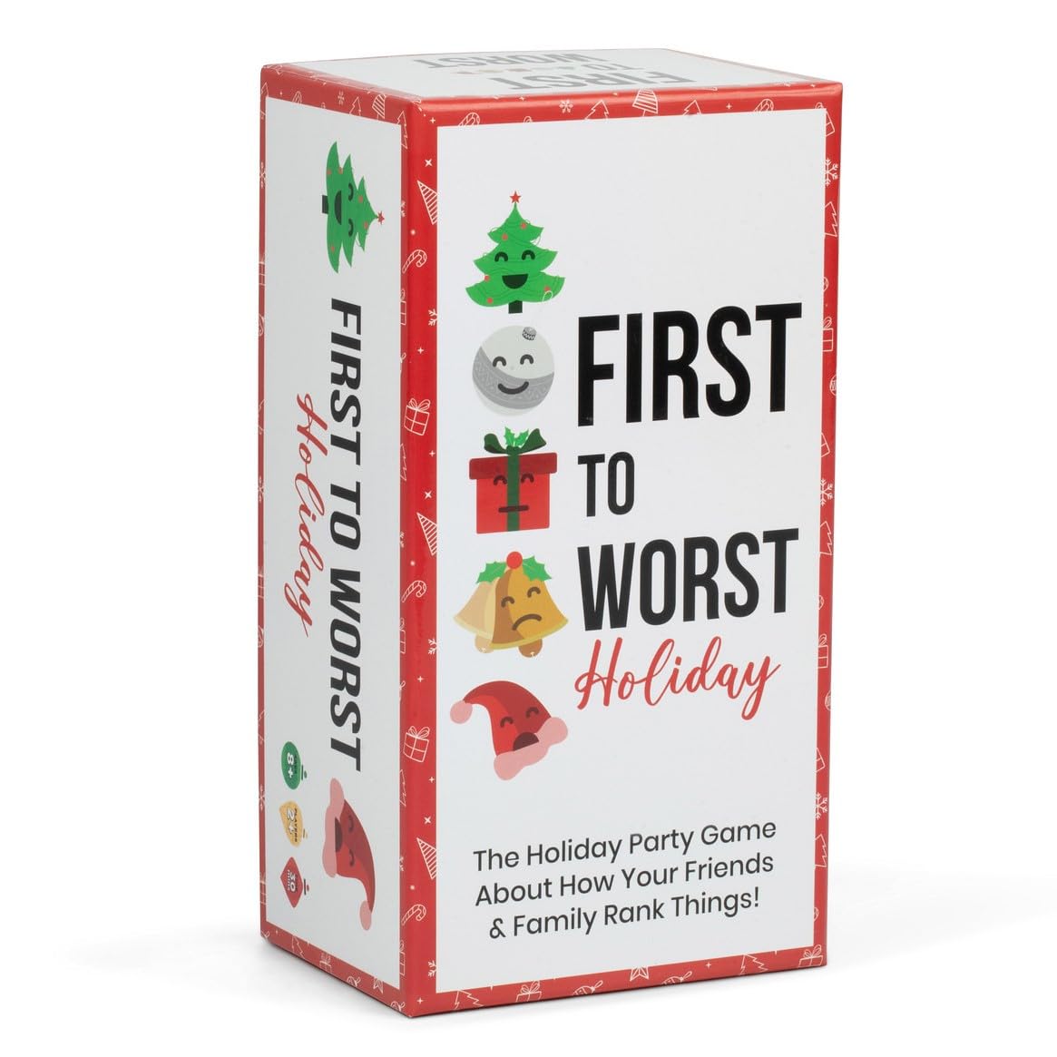 FIRST TO WORST Holiday Edition cards spread festive topics for lively group play.