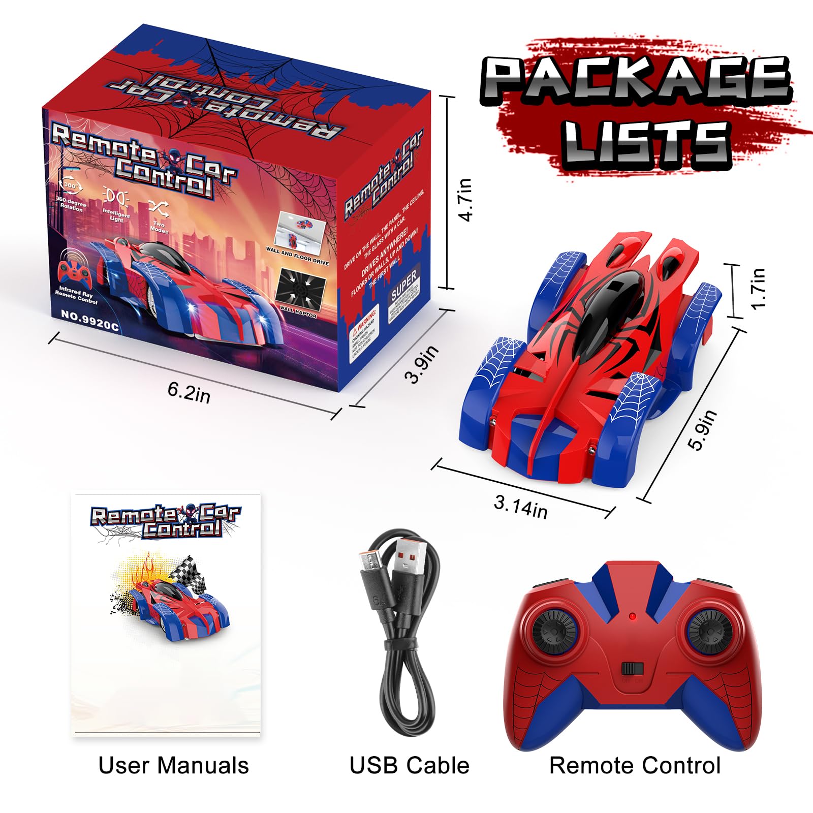 FirYawee RC car USB charging setup with LED lights on