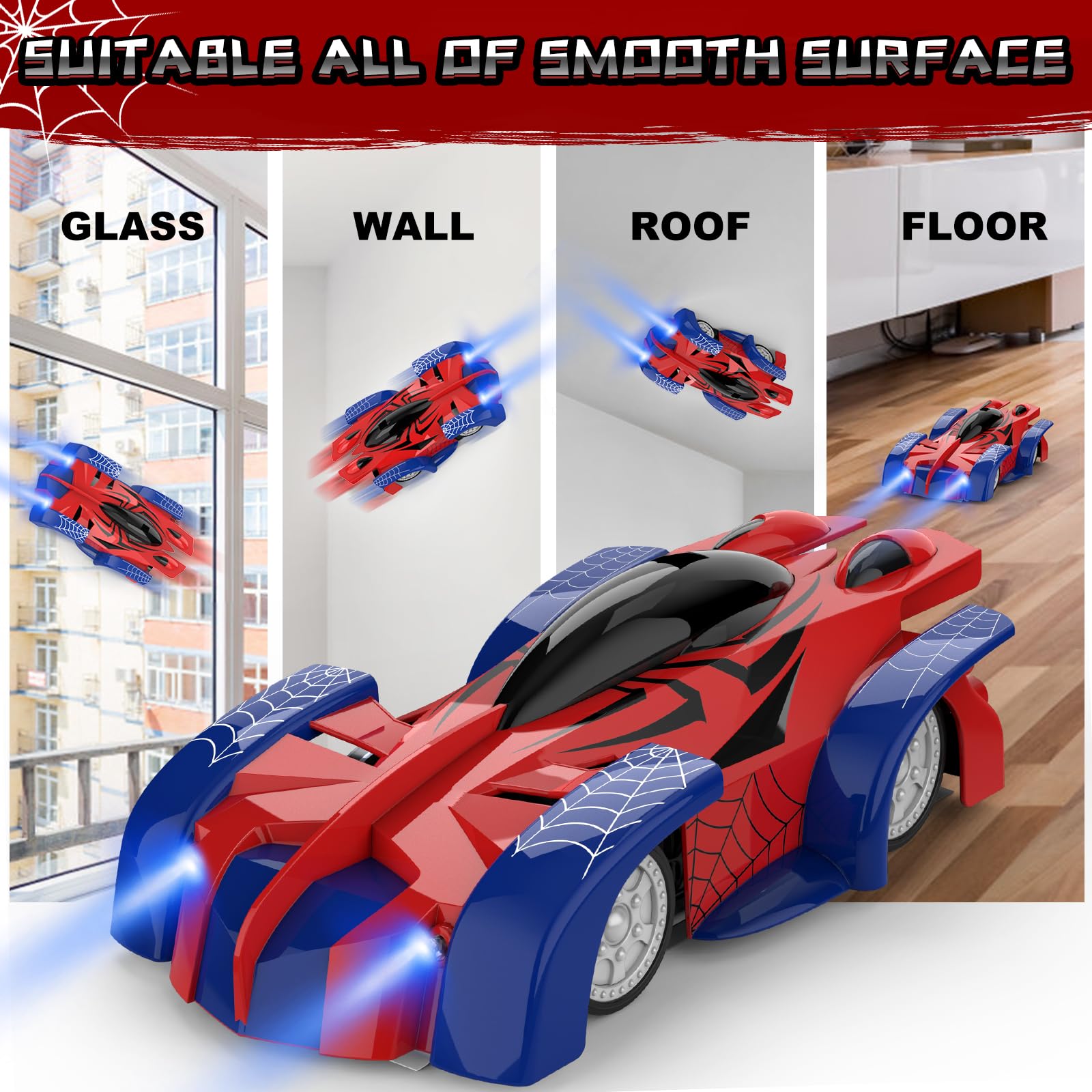FirYawee Wall Climber RC Car LED lights in action during play