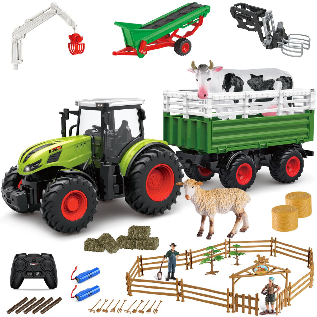 Fisca Kids RC tractor playset with trailer for imaginative farming play