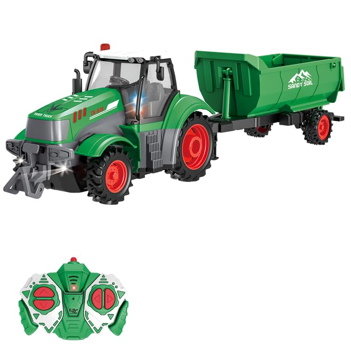 fisca remote control tractor front view with working lights for immersive play