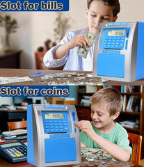 Fishboy ATM piggy bank debit card access with PIN prompts for real money use.