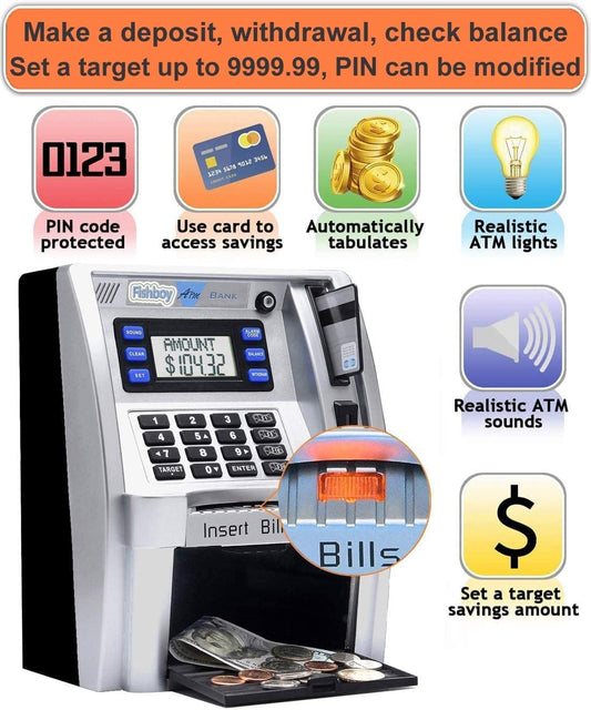 Fishboy ATM piggy bank onekey shutdown preserves data and enables quick power-off.