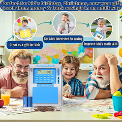 Fishboy ATM piggy bank savings target display guides kids toward goals.