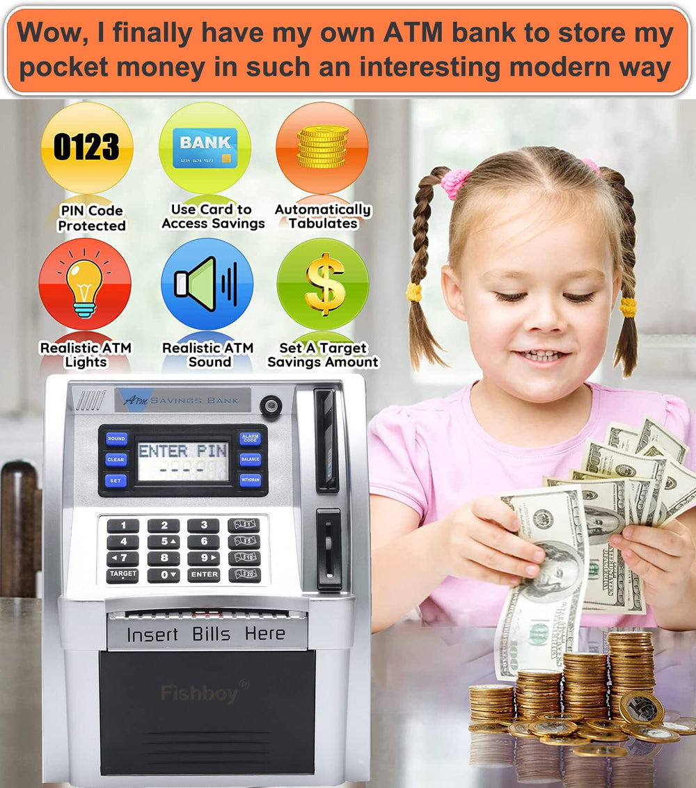 Fishboy savings-goal setting helps kids track progress toward their target balances.