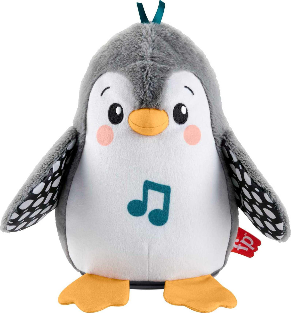Fisher-Price Flap and Wobble Penguin with high-contrast patterns for newborn visual focus.