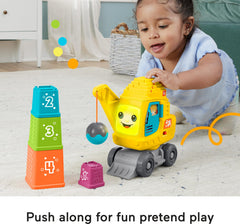 Fisher-Price Count & Stack Crane peek-a-boo door adds interactive lights.