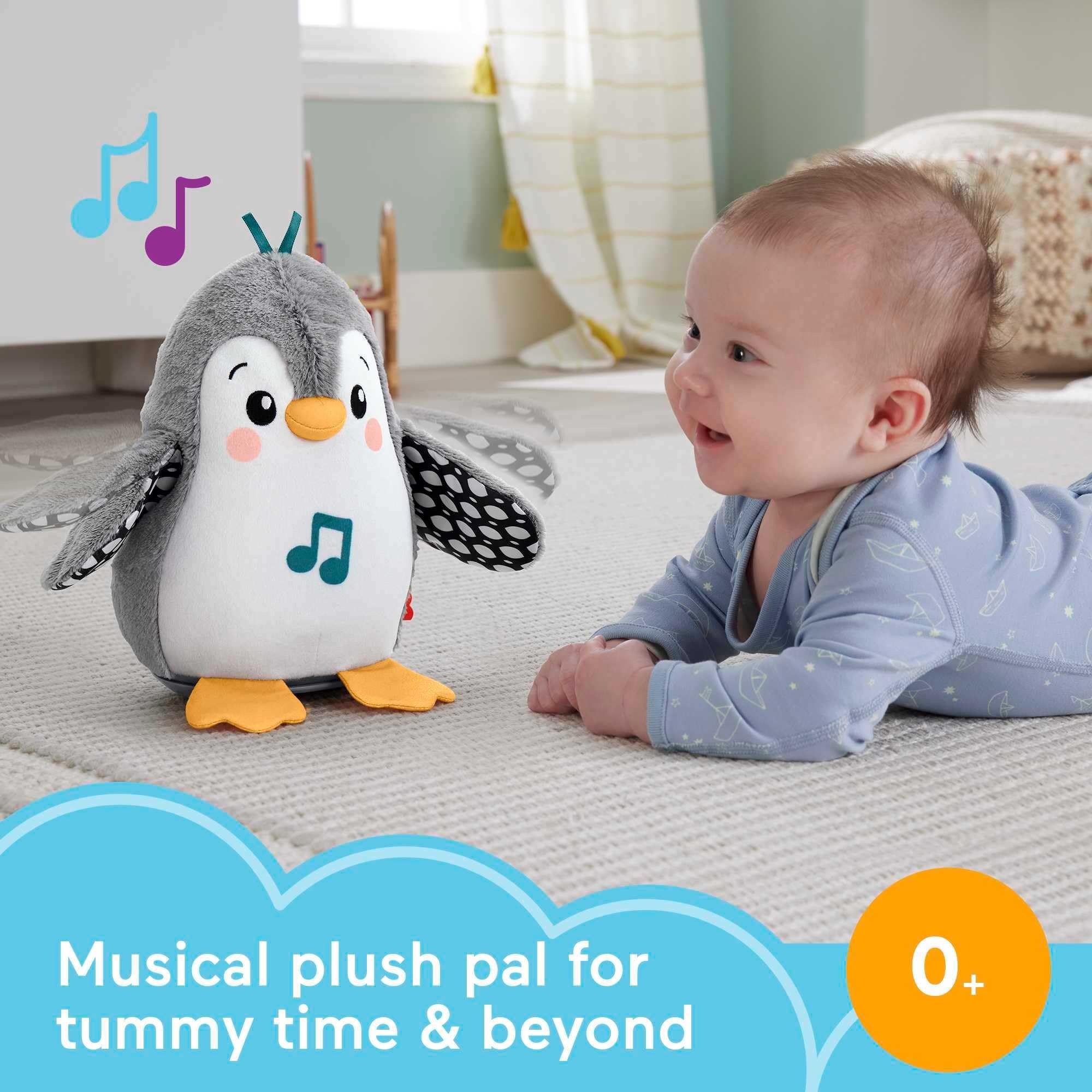 Penguin toy in music mode offering interactive motion and sound for engagement.