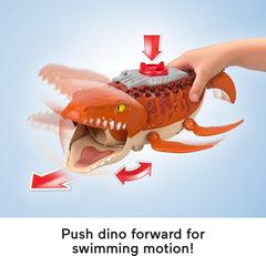 Fisher-Price Imaginext Aquachomp wheels let the dino swim on land.