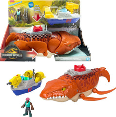 Fisher-Price Imaginext Aquachomp Mosasaurus chomping jaw in action for immersive play.