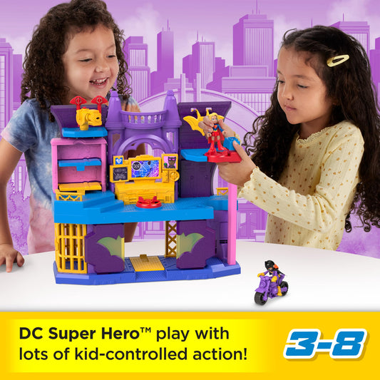 Fisher-Price Imaginext Batgirl Hero Hideout elevator action feature in use