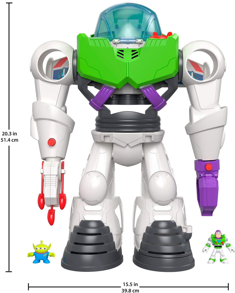 Includes Buzz Lightyear, space alien, spaceship, and projectiles for play sessions.