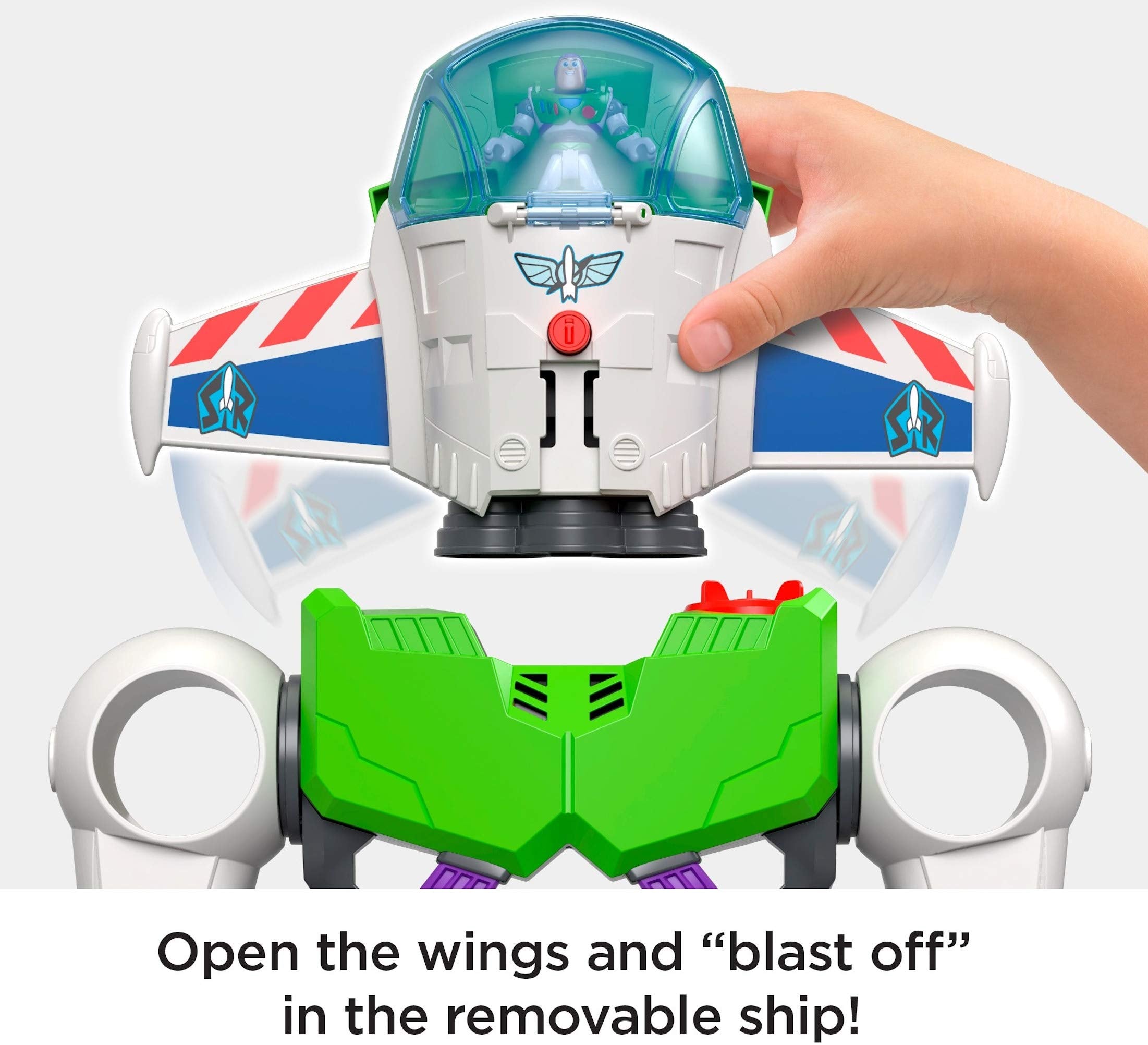 Buzz Lightyear right-arm projectile launcher for action-packed pretend battles.