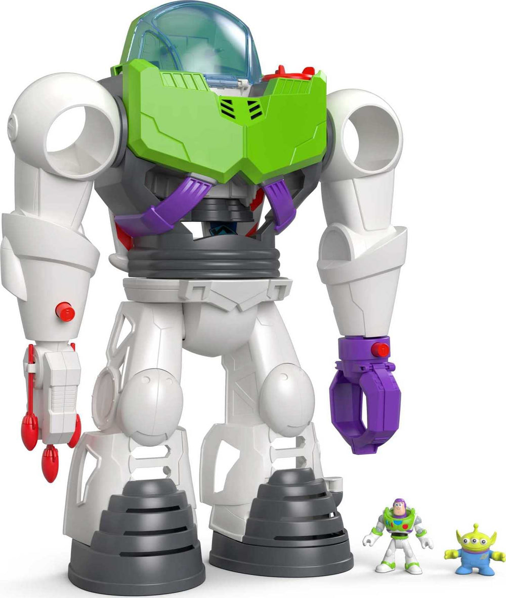 Fisher-Price Imaginext Buzz Lightyear robot playset with spaceship cockpit for imaginative adventure.