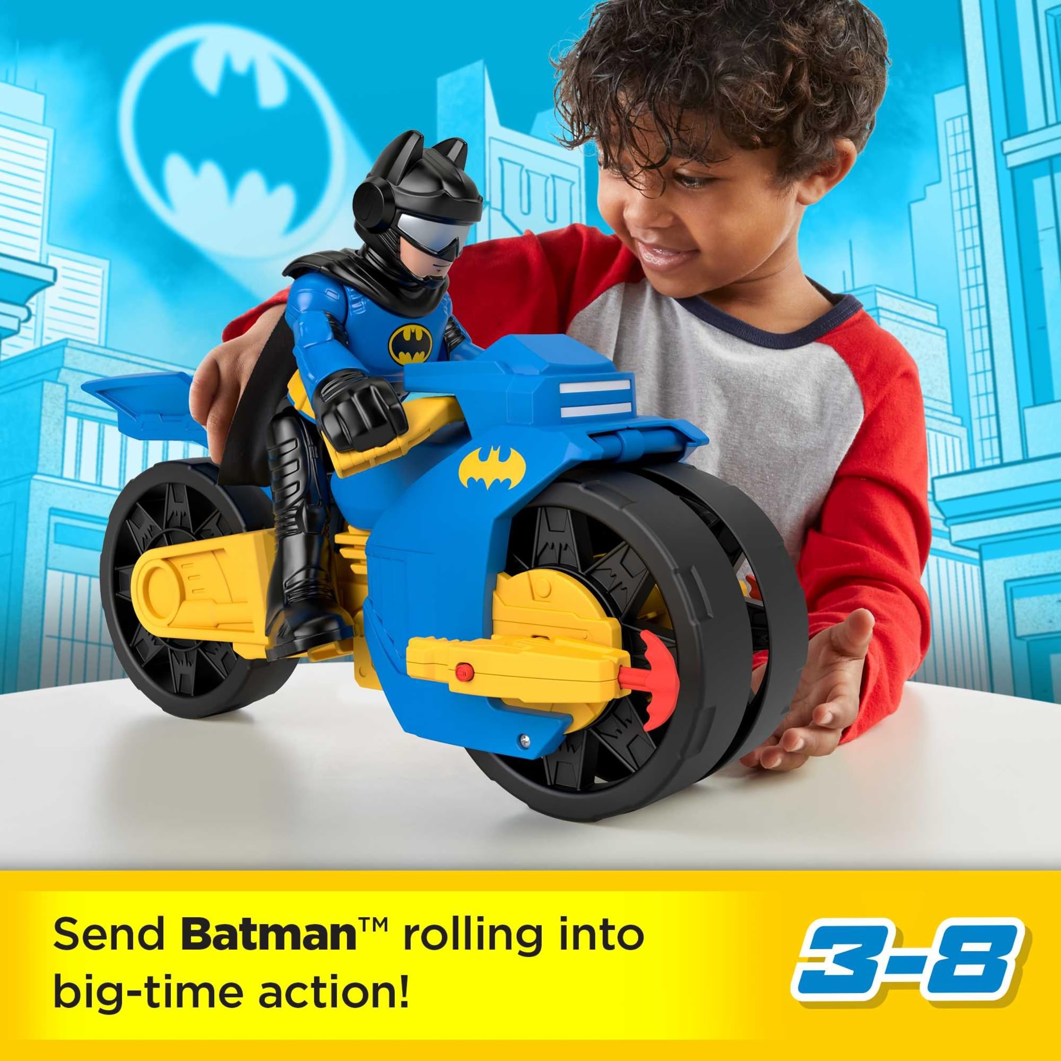 Fisher-Price Imaginext Batcycle launcher attached ready for action