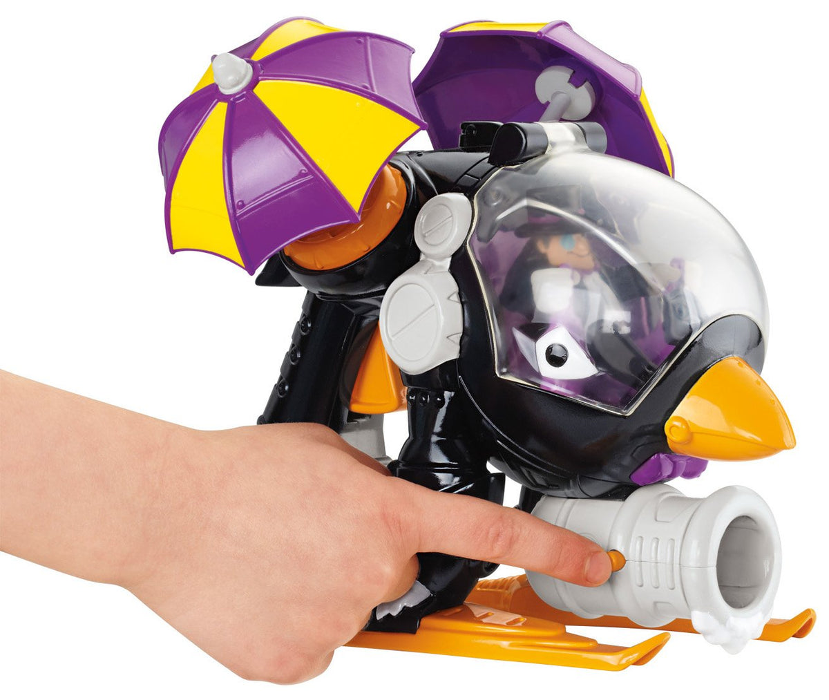 Fisher-Price Imaginext DC Penguin Copter with umbrella rotors in action, boosting imaginative play