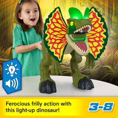 Dilophosaurus roars with lights and sounds to spark imaginative storytelling.