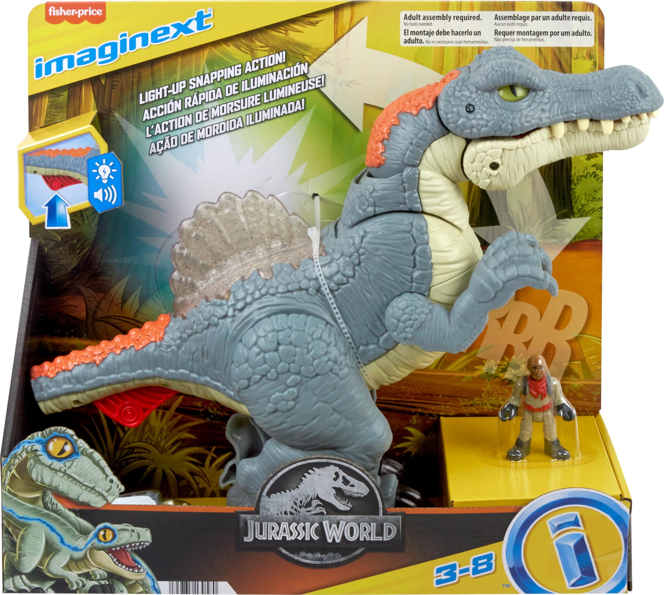 Dino sounds from Imaginext Spinosaurus to enrich imaginary Jurassic World scenarios.