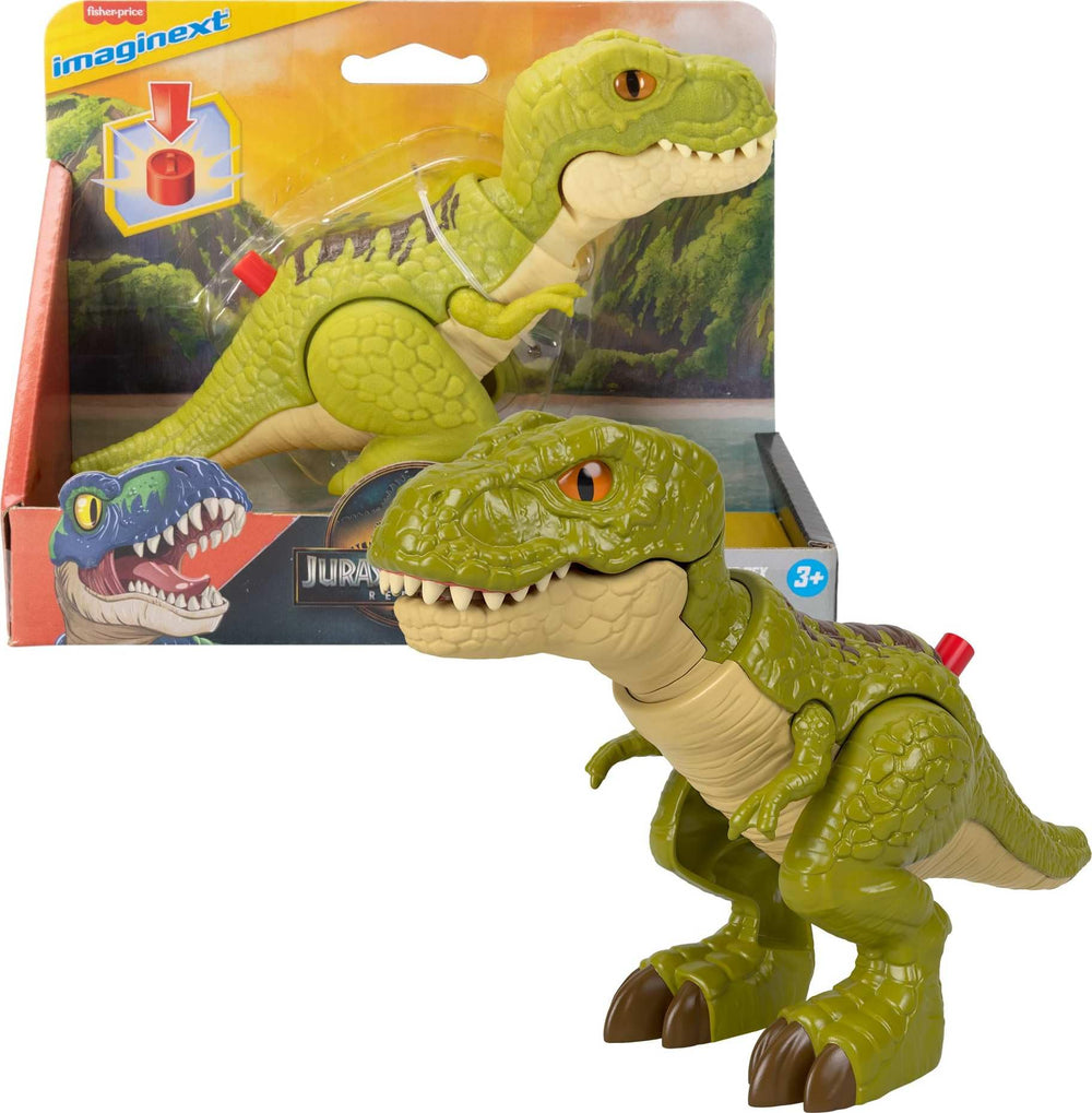 Fisher-Price Imaginext Jurassic World T-Rex head lunge for dynamic imaginative play.