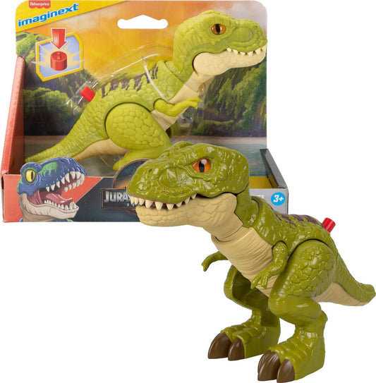 Fisher-Price Imaginext Jurassic World T-Rex head lunge for dynamic imaginative play.