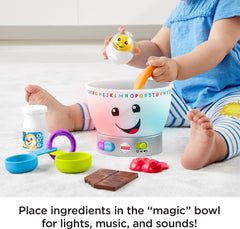 Fisher-Price Laugh & Learn Magic Color Mixing Bowl face lights as kids press buttons.