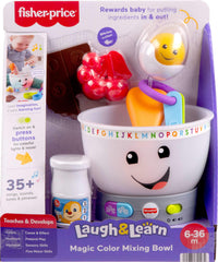 Fisher-Price Laugh & Learn Magic Color Mixing Bowl supports interactive kitchen pretend time.