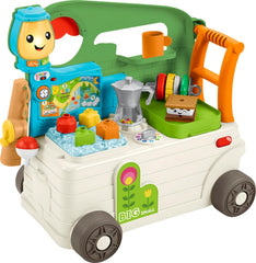 Fisher-Price Laugh & Learn on-the-go camper walker in use promotes exploration and fine motor skills