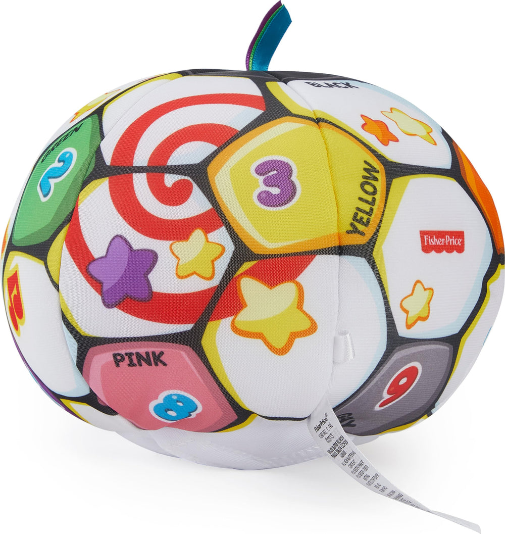 Fisher-Price Laugh & Learn Singin’ Soccer Ball is soft and machine washable with electronics removed