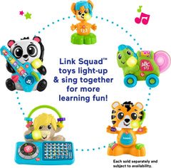 Fisher-Price Link Squad Bop & Groove Tiger multicolor lights illuminate while learning sounds and colors.