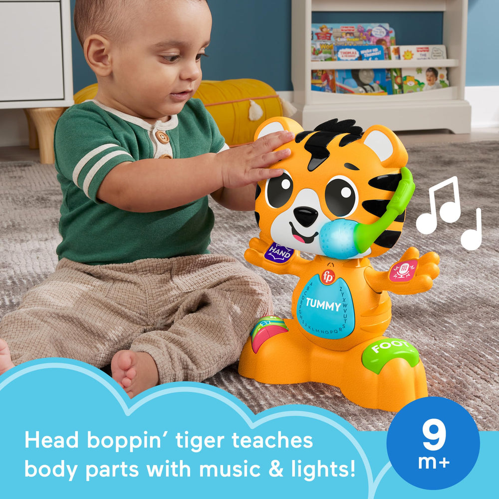 Fisher-Price Link Squad Bop & Groove Tiger microphone-light highlights beat for interactive moments.