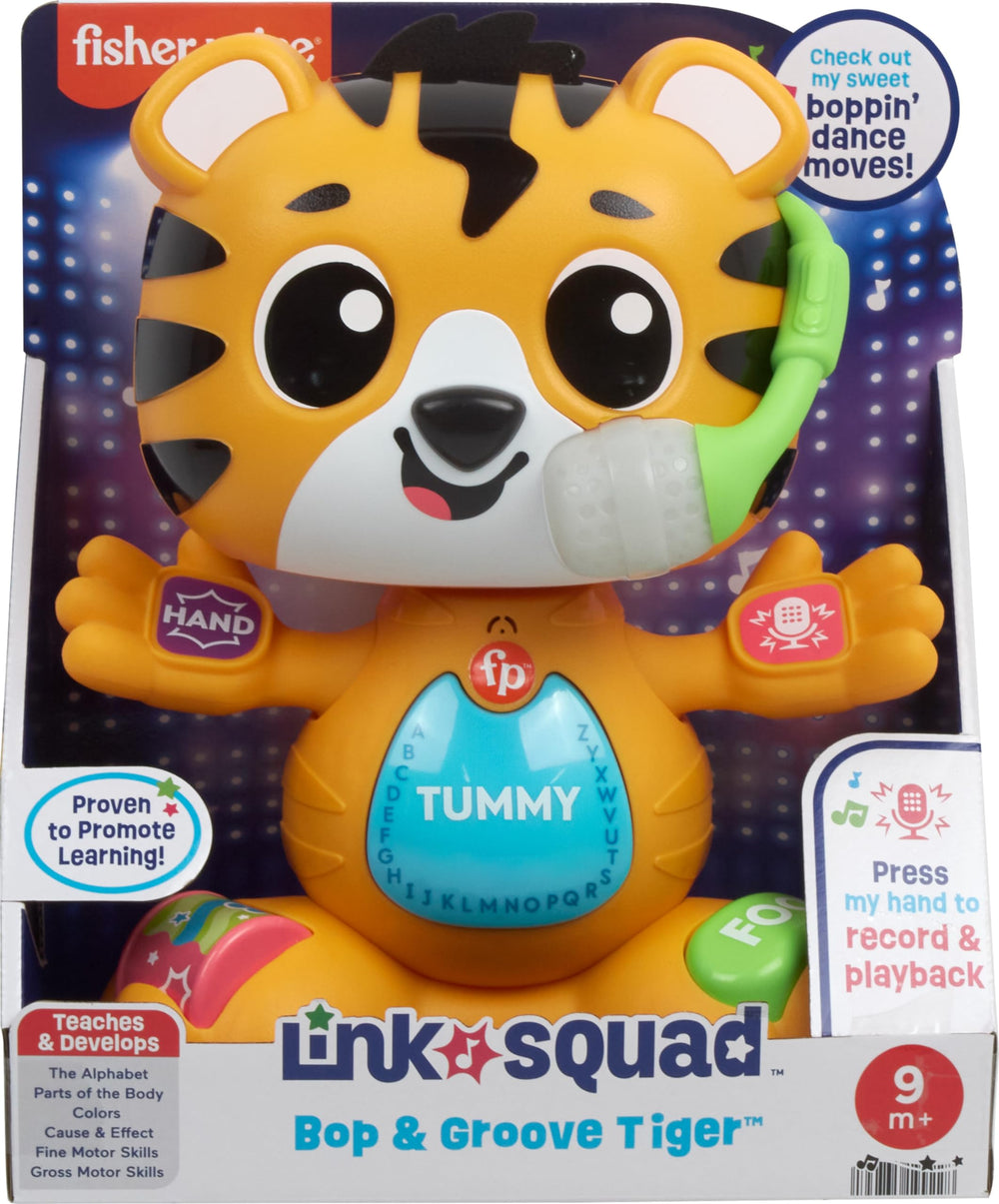 Fisher-Price Link Squad Bop & Groove Tiger with other Link Squad enables cooperative play.