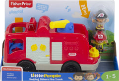 Fisher-Price Little People fire truck emphasizes sound effects and phrases promoting teamwork.