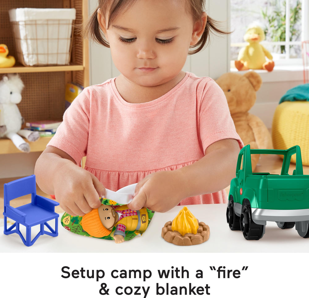 Fisher-Price Little People Time to Camp cozy chair and blanket for snuggly playtime.