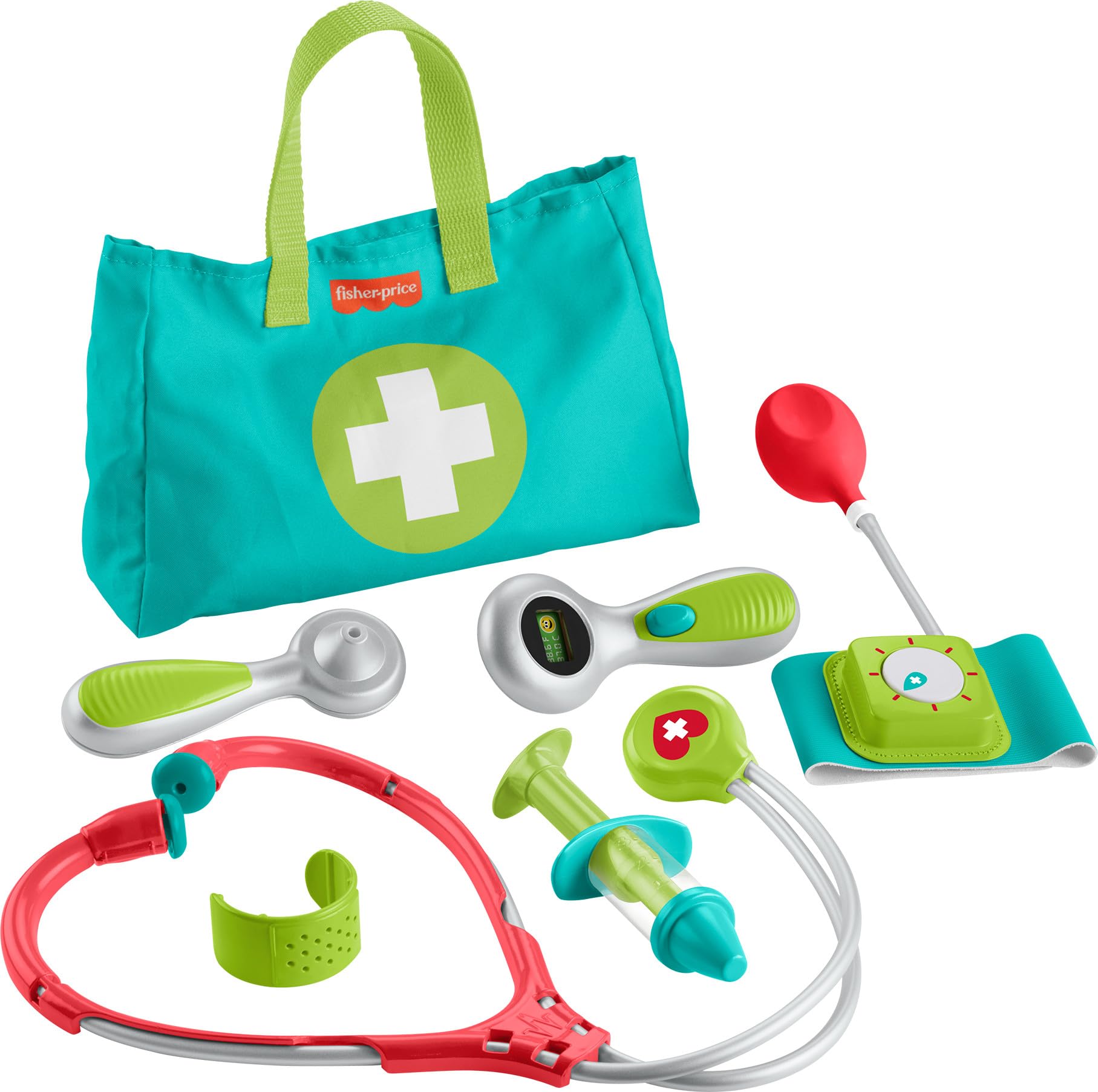 Fisher-Price medical kit stethoscope for imaginative heart checks.