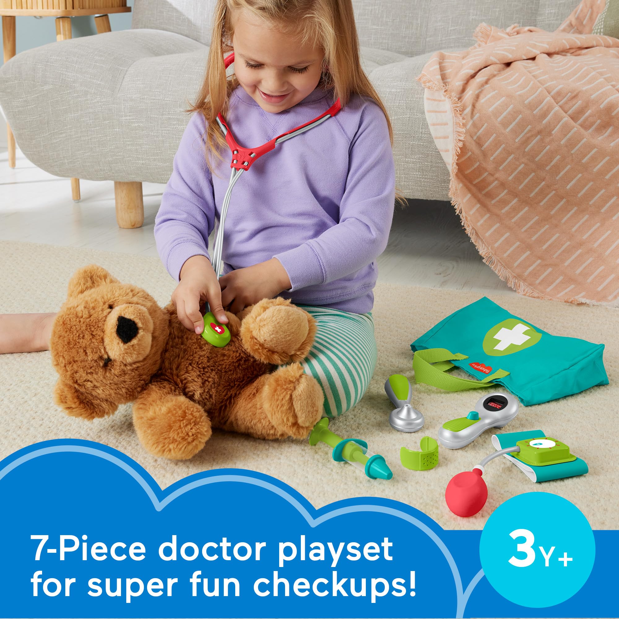 Fisher-Price preschool thermometer for pretend sick-to-well checks.