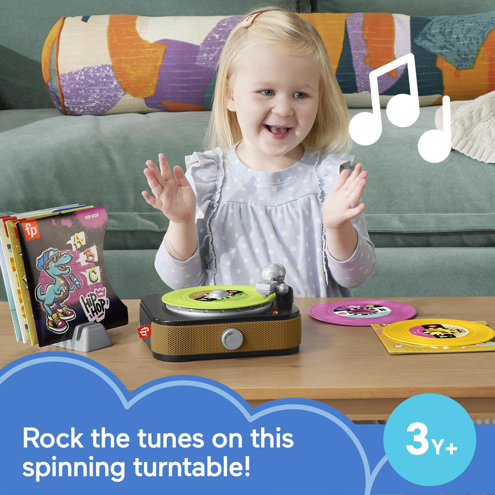 Colorful Fisher-Price records stored in decorative sleeves for easy selection.