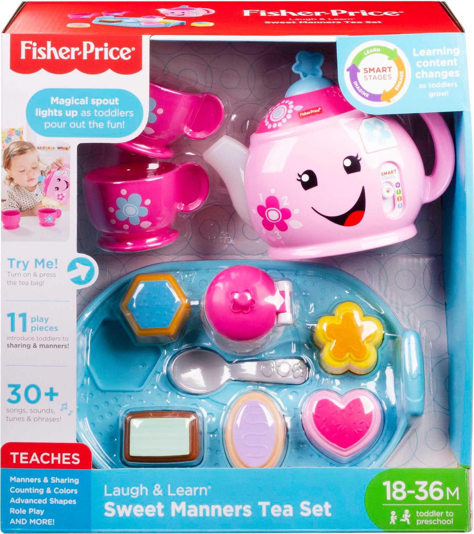 Fisher-Price Sweet Manners set shown in a cozy toddler tea scene.