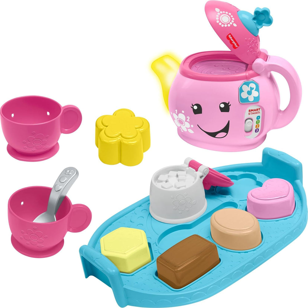 Fisher-Price Laugh & Learn Sweet Manners Tea Set teapot lights up for interactive pretend play.
