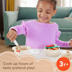 Fisher-Price 19-piece set delivers a complete play kitchen kit for versatile pretend dining.