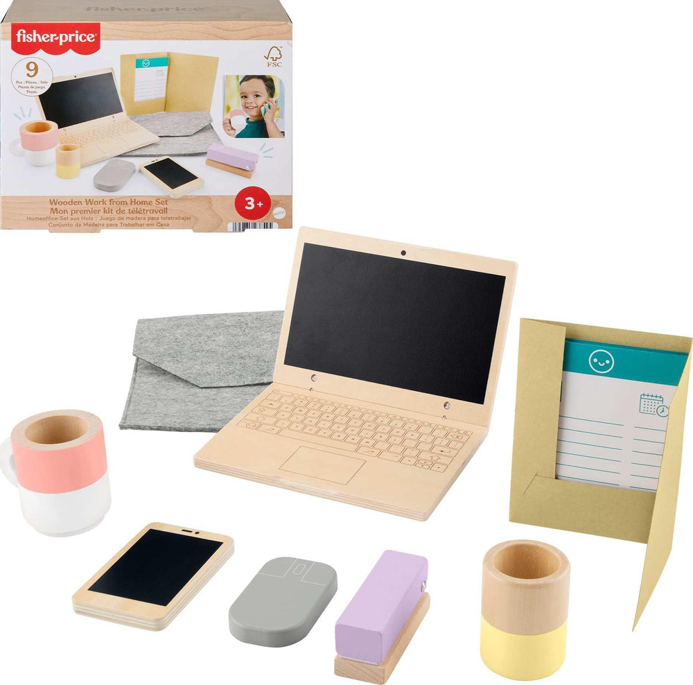 Fisher-Price Wood Pretend Office laptop with chalkboard screen for creative play