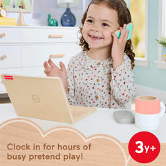 Fisher-Price Wood Pretend Office phone with chalkboard screen for storytelling