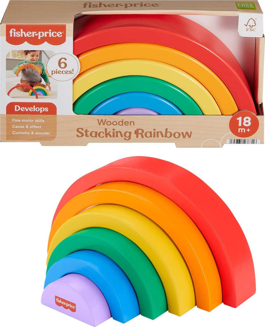 Fisher-Price wooden stacking rainbow arc for early color and size exploration