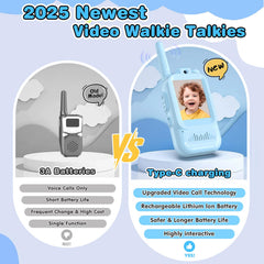 FISHOAKY video walkie talkie kids blue side view ideal for on-the-go adventures.