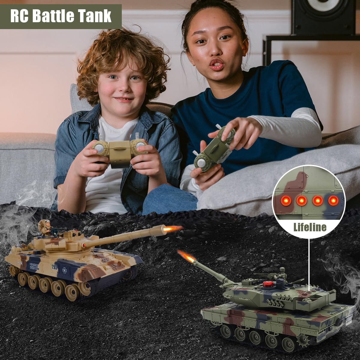 Fistone 1/24 RC Battle Tank action pose for battles and display