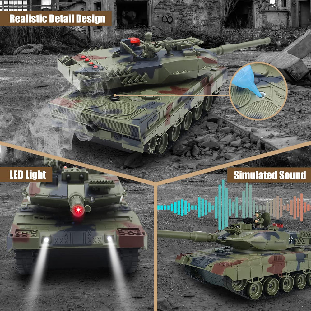 Fistone 1/24 RC Battle Tank lights and sounds for immersive play